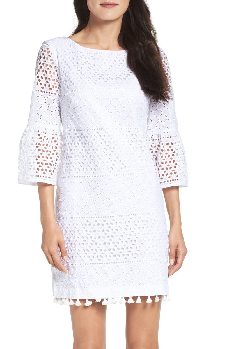 Vince Camuto Eyelet A-Line Dress, Alternate, color, 