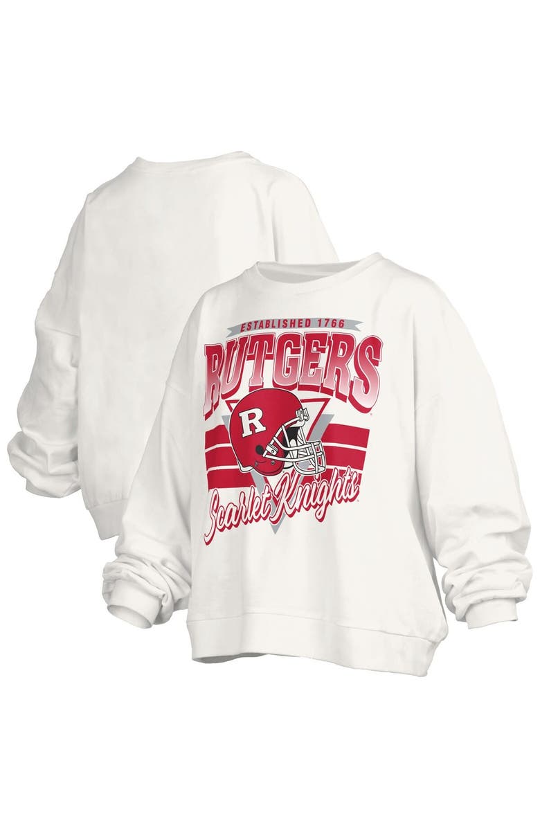PRESSBOX Women's Pressbox White Rutgers Scarlet Knights Oversized Janice Retro Waist-Length Pullover Sweatshirt, Alternate, color, White