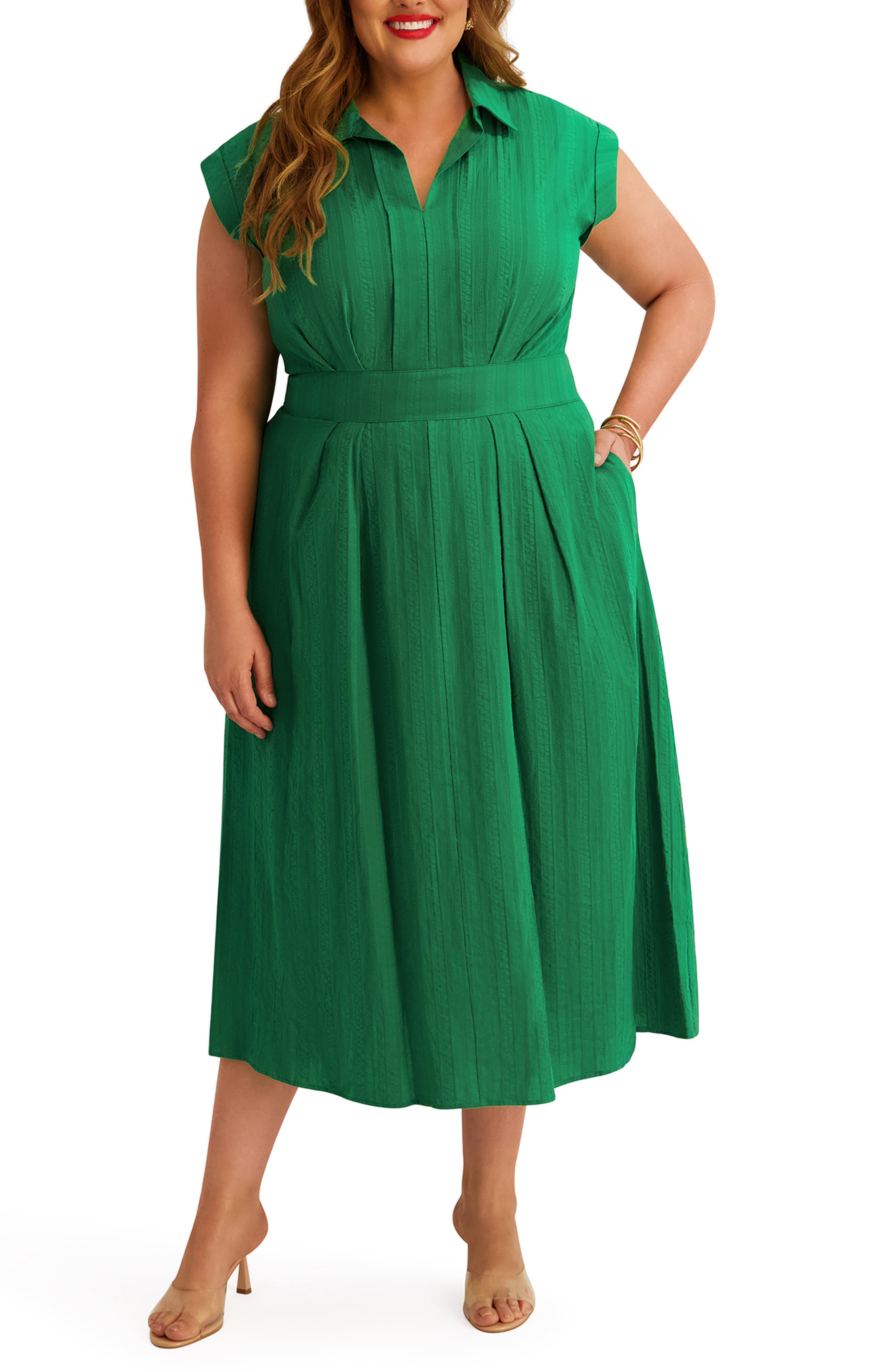 Kensie Pleated Cotton Maxi Dress