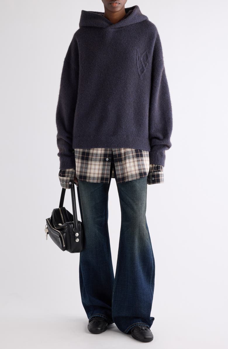 Acne Studios Krisp Layered Yak Hair & Alpaca Blend Sweater Hoodie, Alternate, color, Graphite Grey