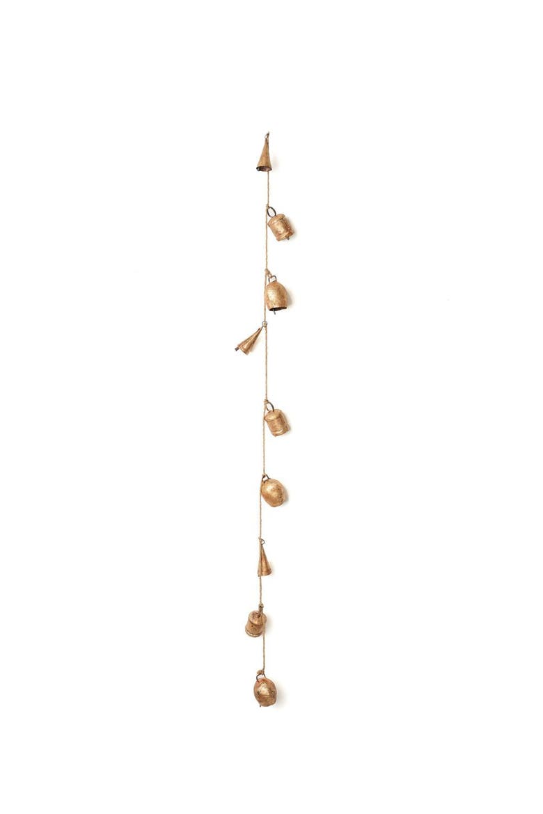 Rustic Bell Hanging Garland - Hand Tuned, Fair Trade Home Decor, Main, color, Gold