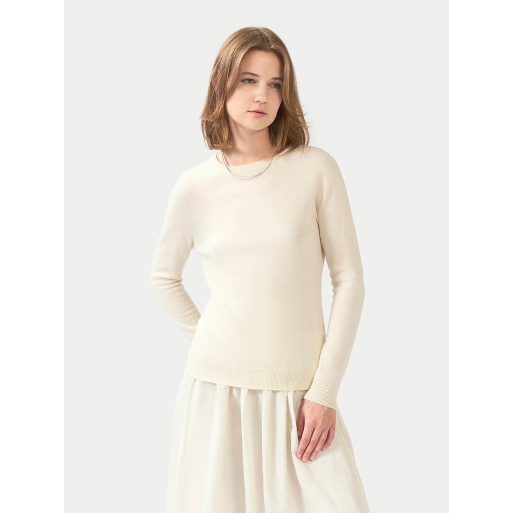 Gobi Cashmere Essential Cashmere Crewneck Sweater In White