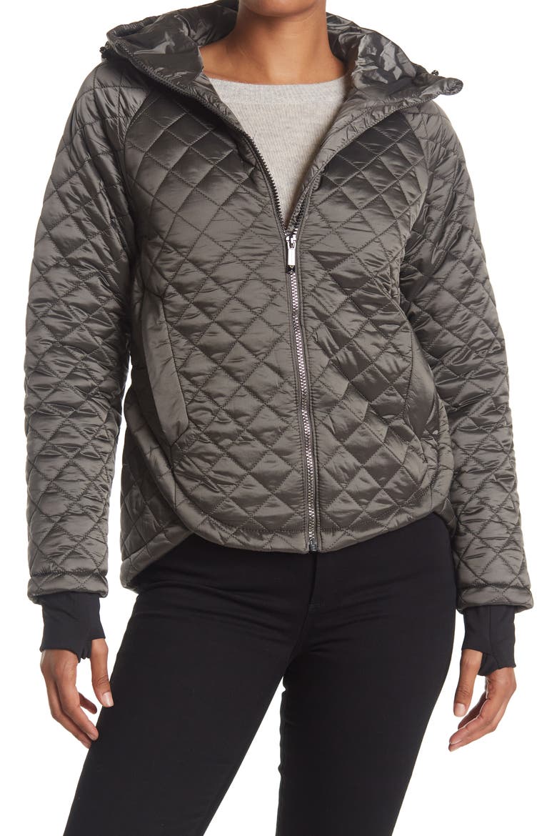 Quilted Hooded Zip Front Jacket, Main, color, TITANIUM