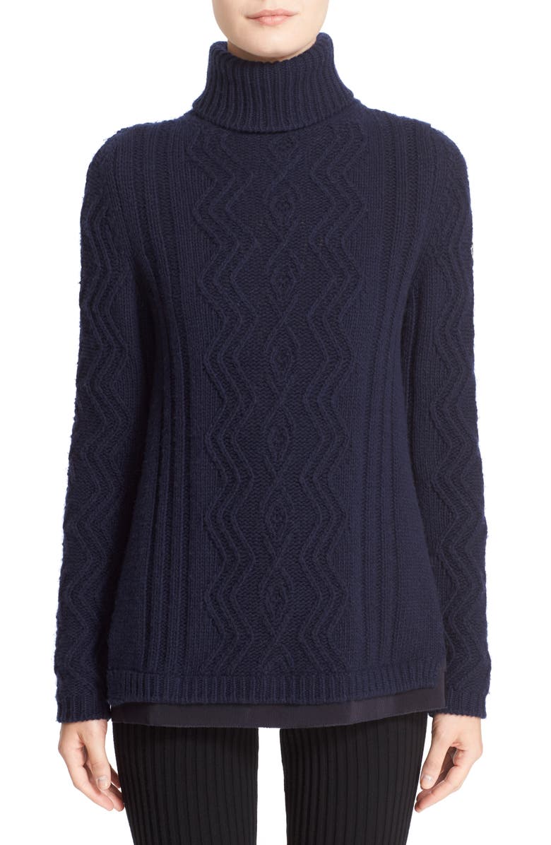 Moncler Braid Knit Wool & Cashmere Turtleneck Sweater, Main, color, 