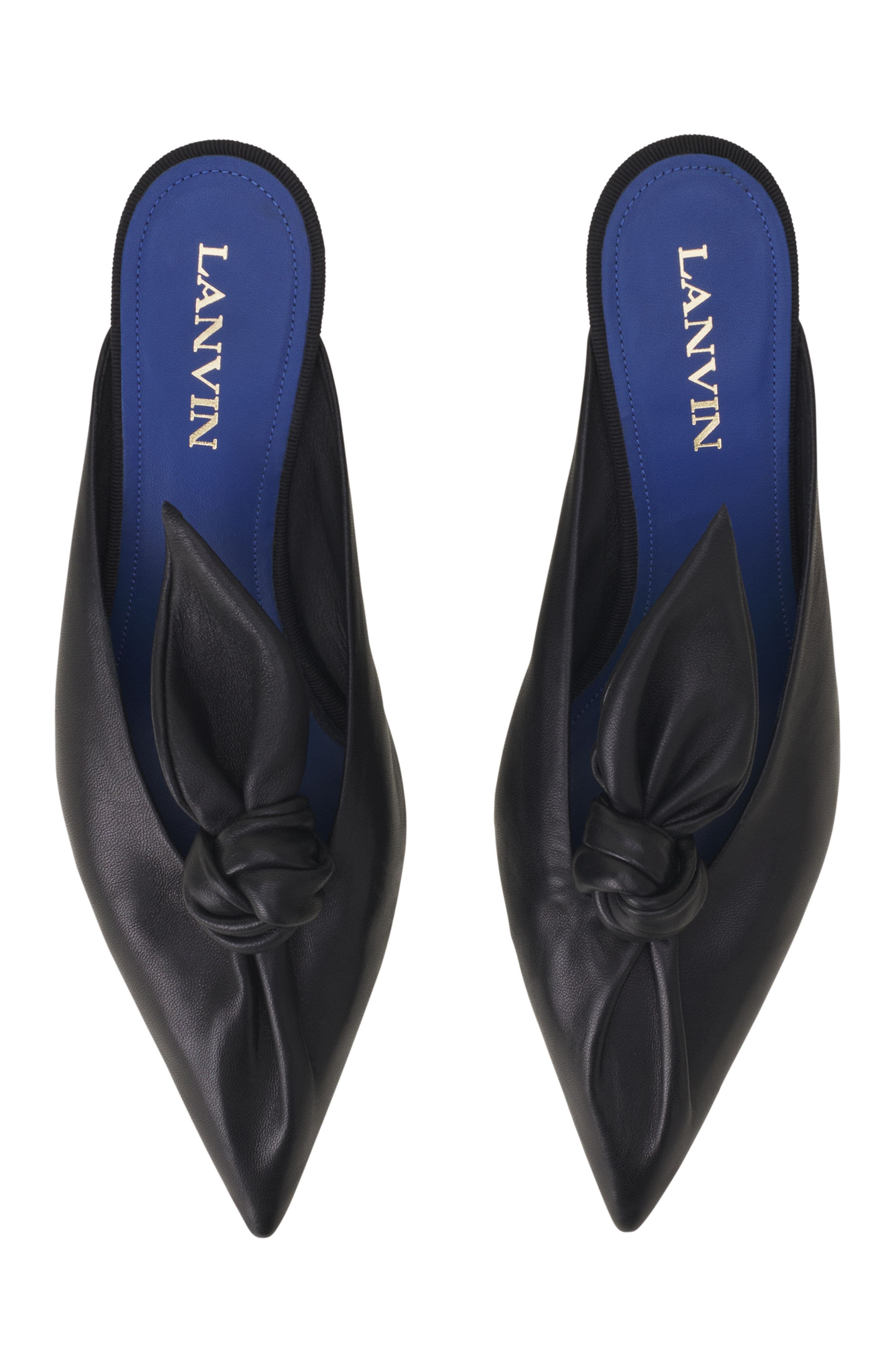 Lanvin Midnight Step Bow Leather Mule With Heel, Alternate, color, Black