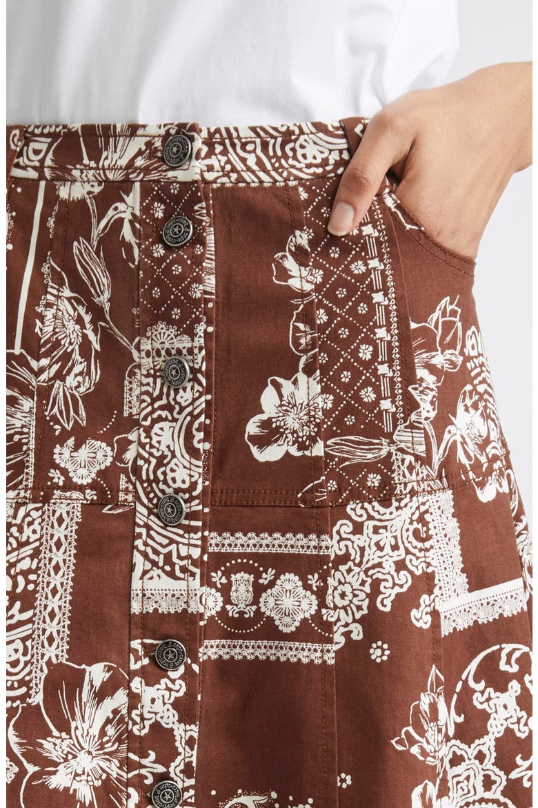 Print A-Line Midi Skirt, Alternate, color, DARK SEPIA