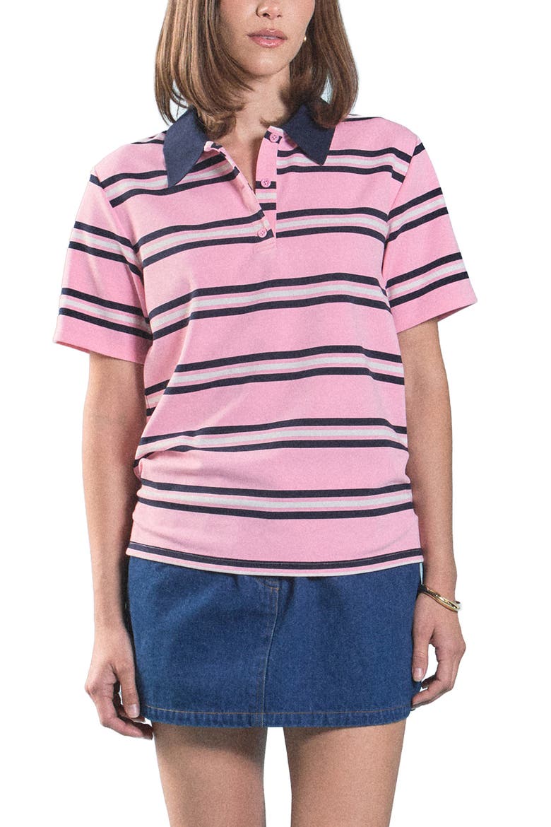 Stripe Polo Shirt, Main, color, PINK MULTI