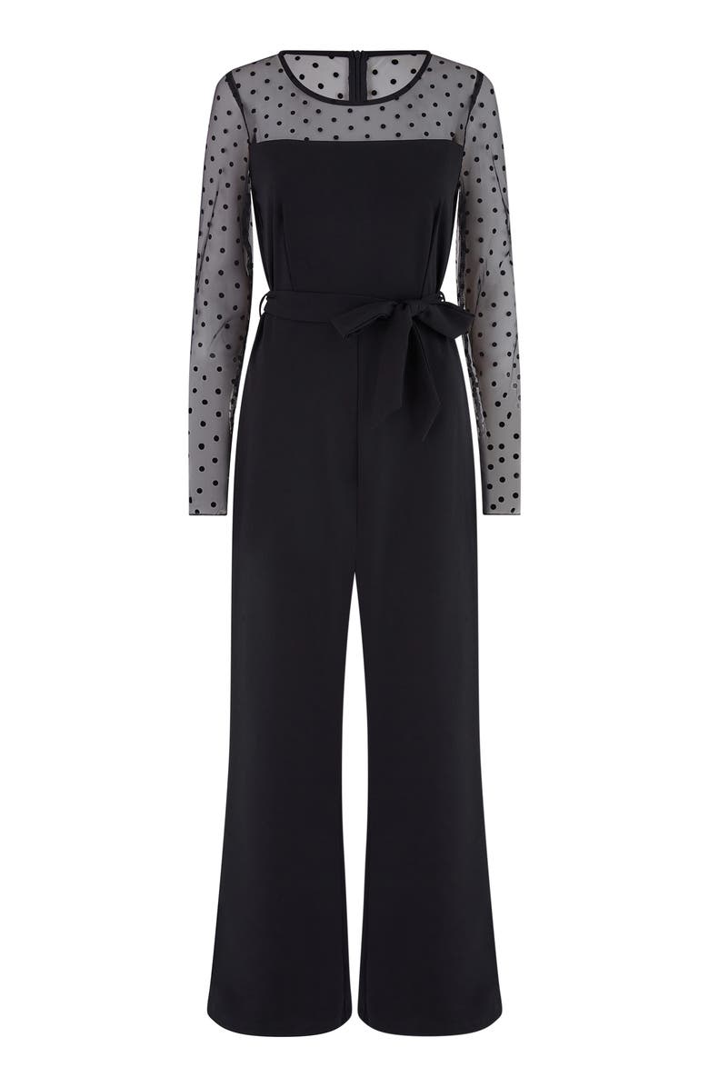 Yumi Black Spot Mesh Stretch Jumpsuit, Alternate, color, Black