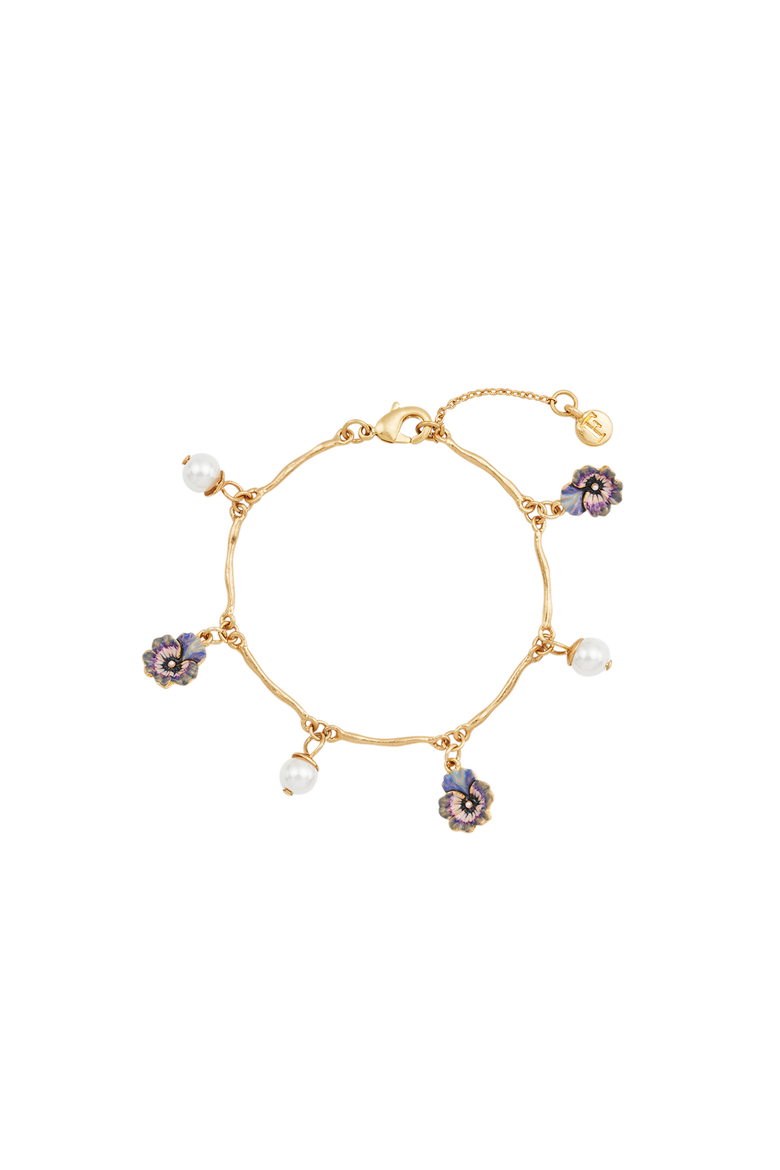 Pansy & Pearl Charm Bracelet, Main, color, Gold