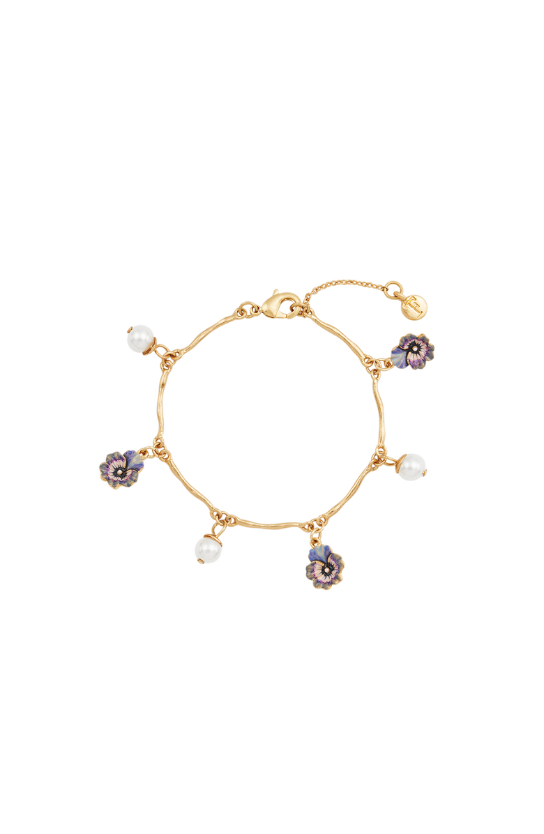 Fable England Pansy & Pearl Charm Bracelet, Main, color, Gold