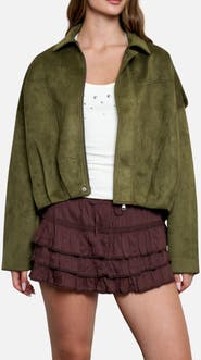 Blu Pepper Faux Suede Epaulet Cropped Jacket