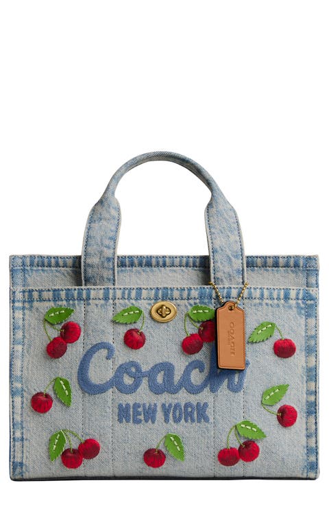 Cherry Embroidery Cargo Denim Tote 26