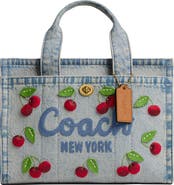 COACH Cherry Embroidery Cargo Denim Tote 26