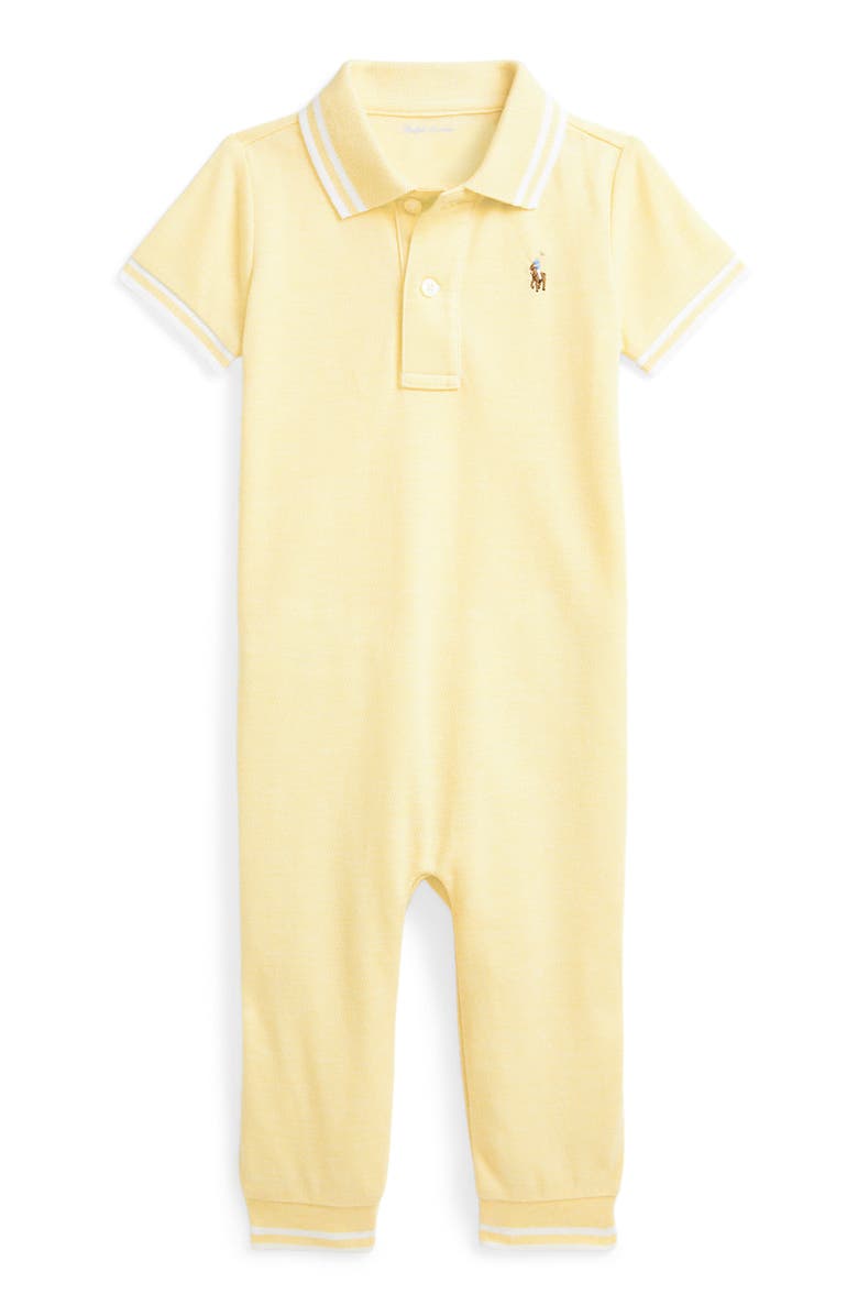 Ralph Lauren Tipped Cotton Piqué Polo Romper, Main, color, 