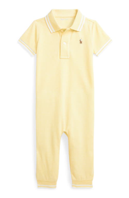 Shop Polo Ralph Lauren Ralph Lauren Tipped Cotton Piqué Polo Romper In Wicket Yellow Multi