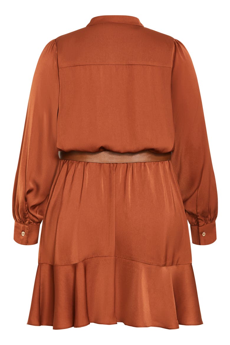 Oki Belted Long Sleeve Satin Shirtdress, Alternate, color, TOFFEE