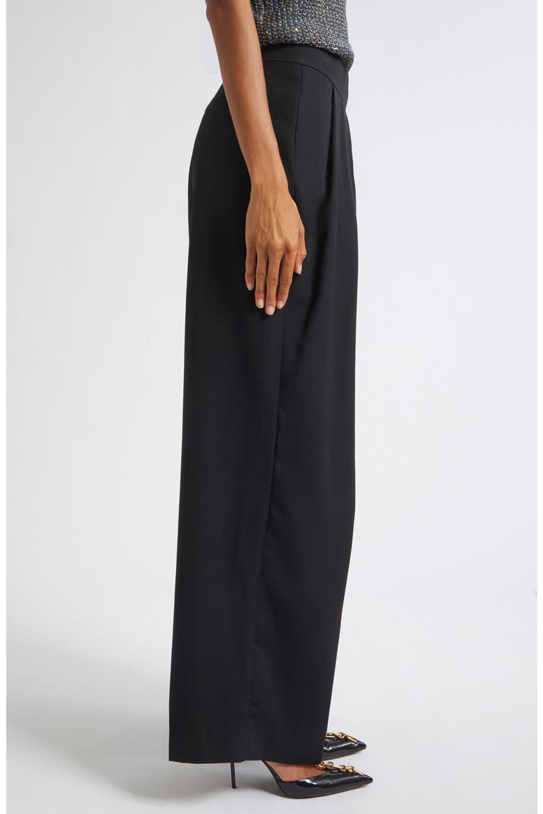 High Waist Pleat Front Grain de Poudre Wool Pants, Alternate, color, 0PA BLACK