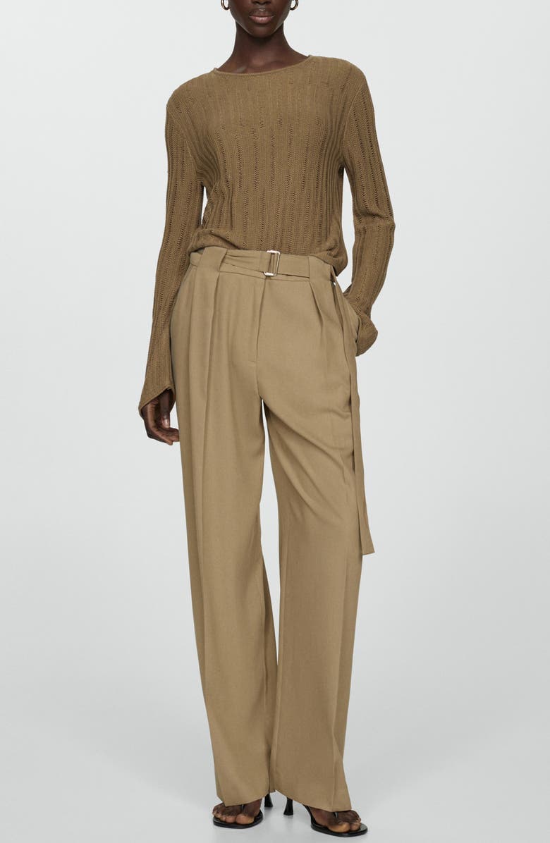 MANGO Belted Straight Leg Pants, Alternate, color, 