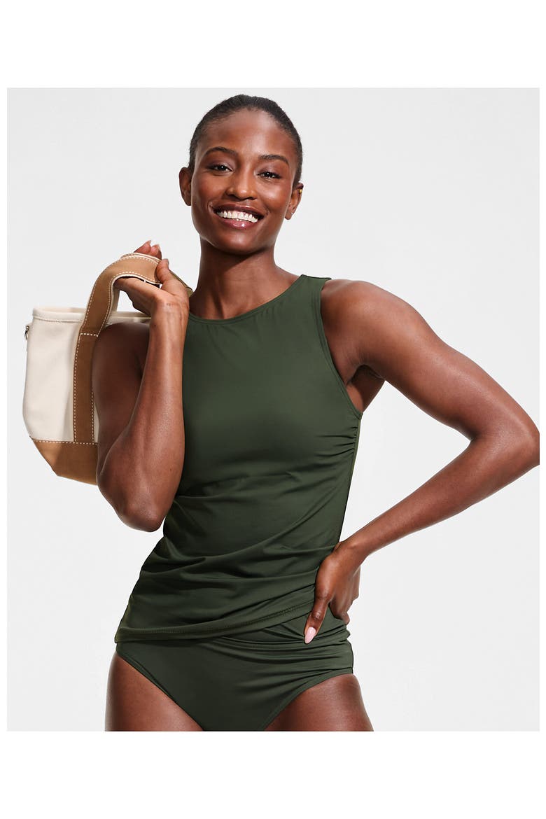 D-Cup Chlorine Resistant High Neck UPF 50 Sun Protection Modest Tankini Swimsuit Top, Alternate, color, Rich Olive Green