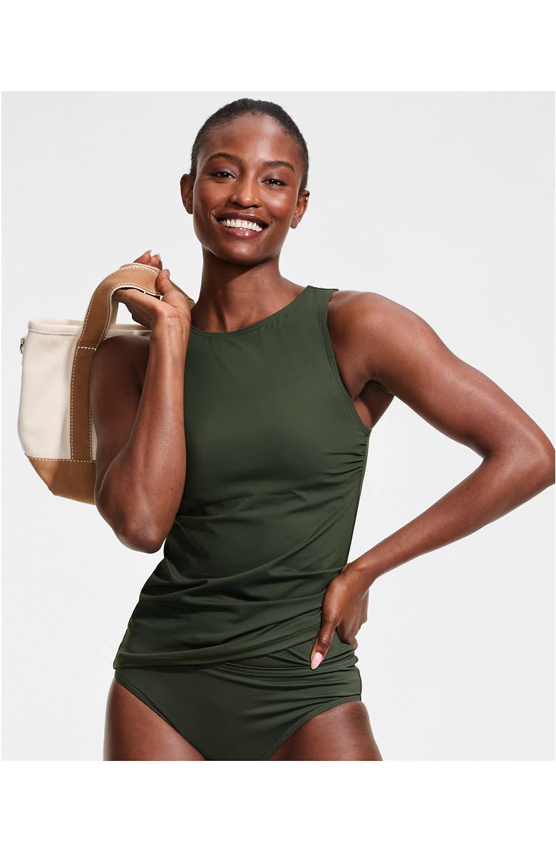 Lands' End D-Cup High Neck UPF 50 Sun Protection Modest Tankini Swimsuit Top, Alternate, color, Rich Olive Green
