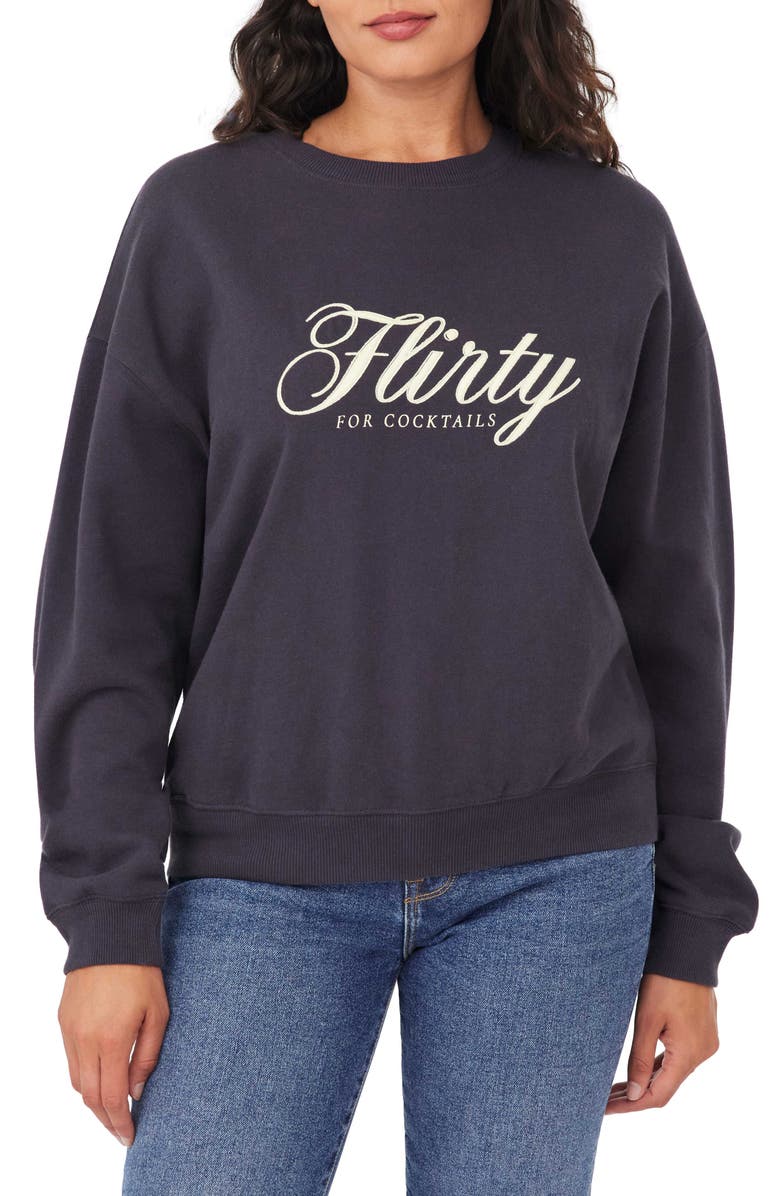 Kensie Easy Graphic Sweatshirt, Main, color, Black Oyster Flirty