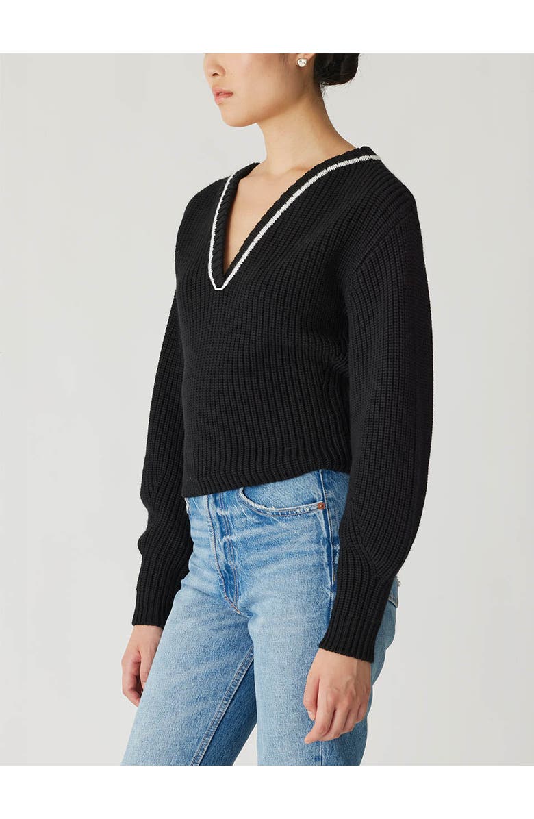 Rebecca Taylor Novlety Wool Victorian Slv V Neck, Alternate, color, Black