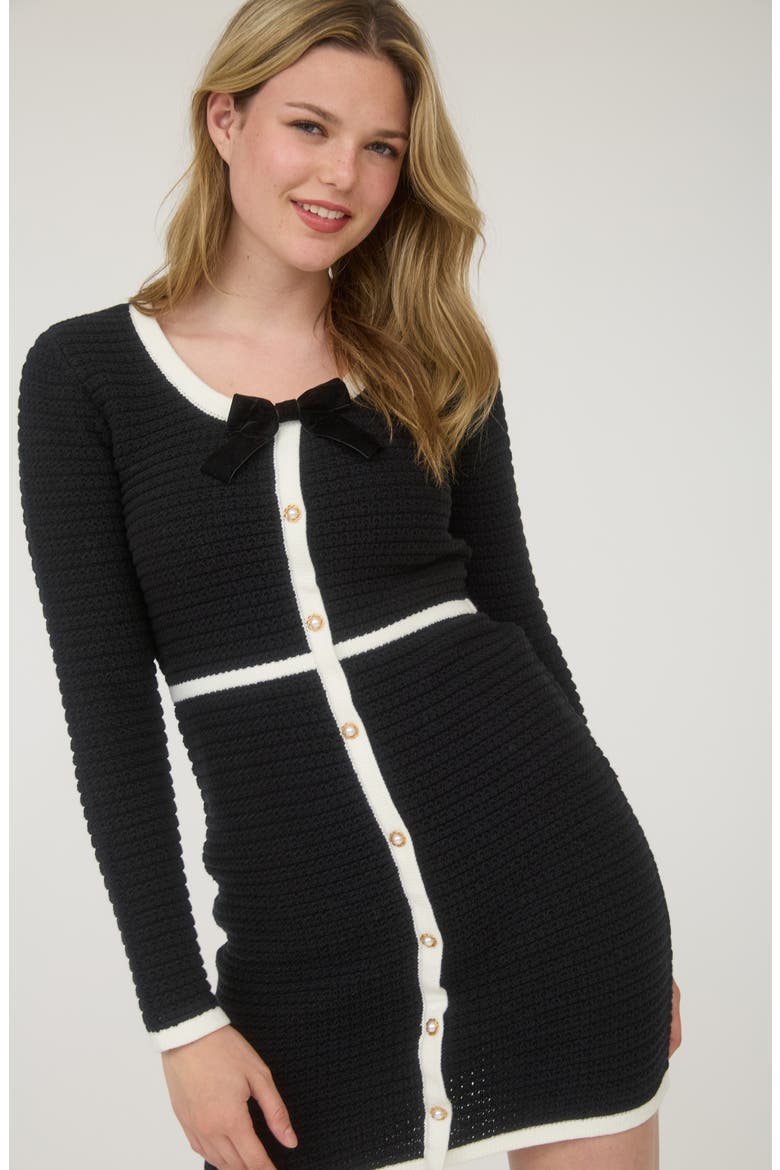 Bow Long Sleeve Sweater Dress, Alternate, color, BLACK