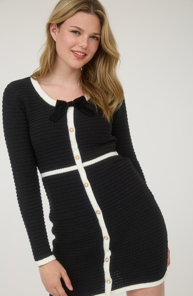 AUGUST SKY Bow Long Sleeve Sweater Dress, Alternate, color, Black
