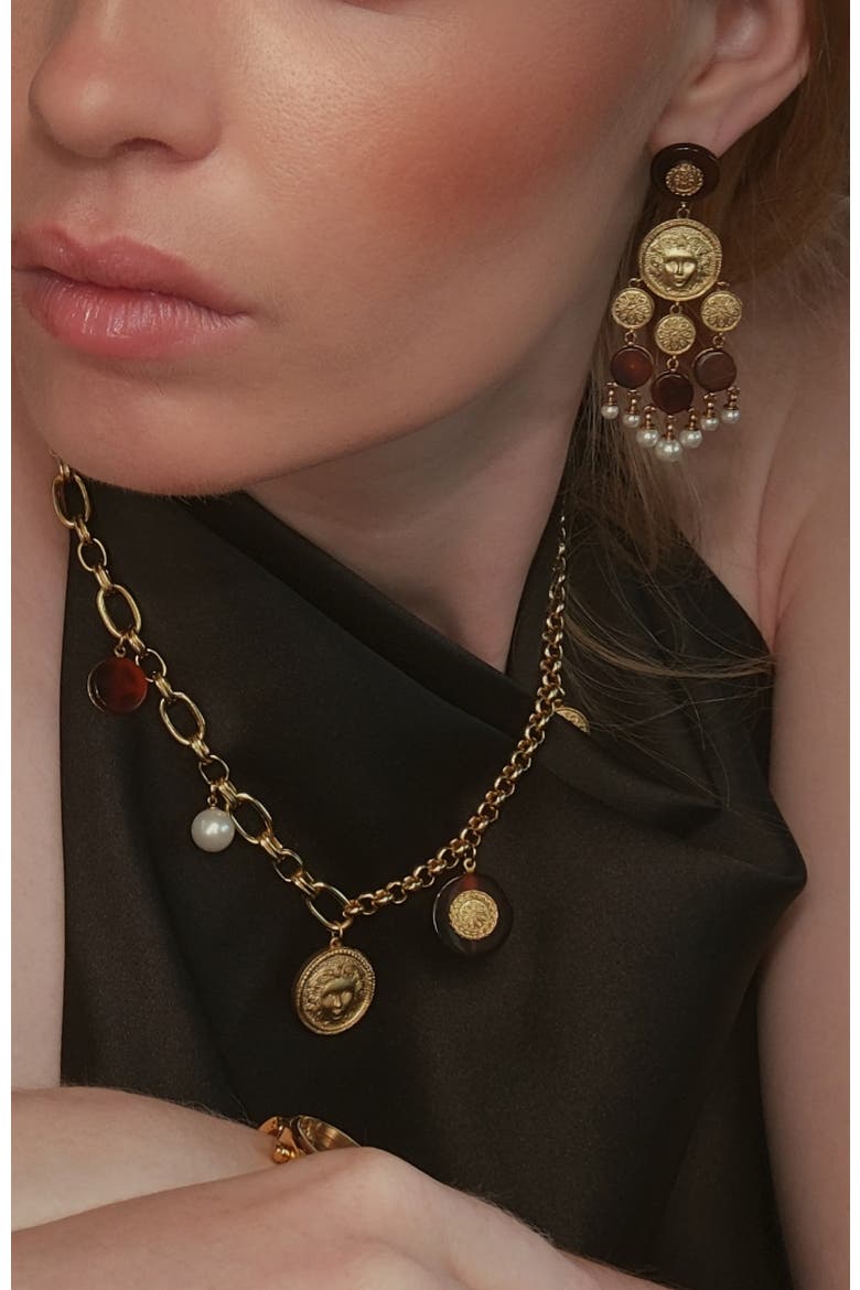 Retro Coin Tassel Earrings, Alternate, color, Gold & Red