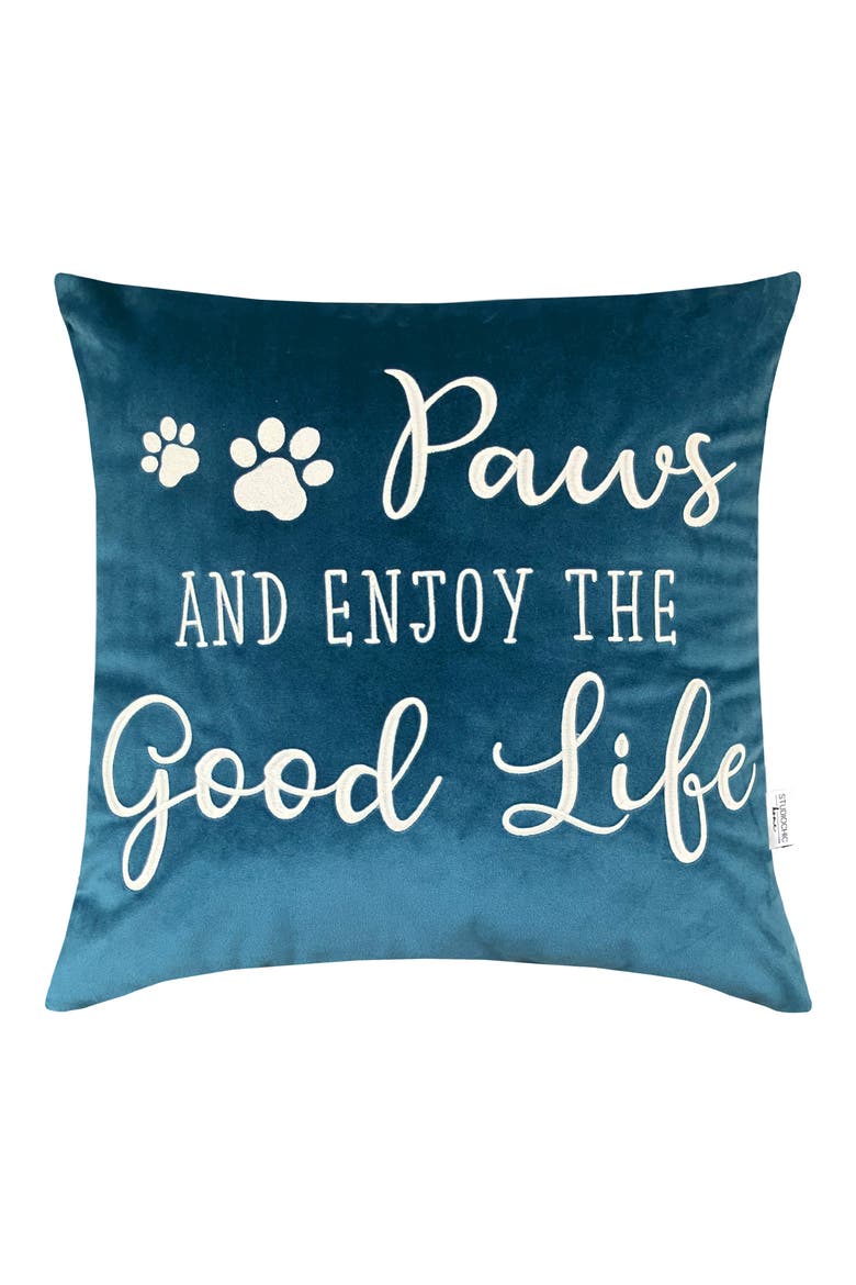 Paws & Enjoy the Good Life Embroidered Accent Pillow, Main, color, BLUE