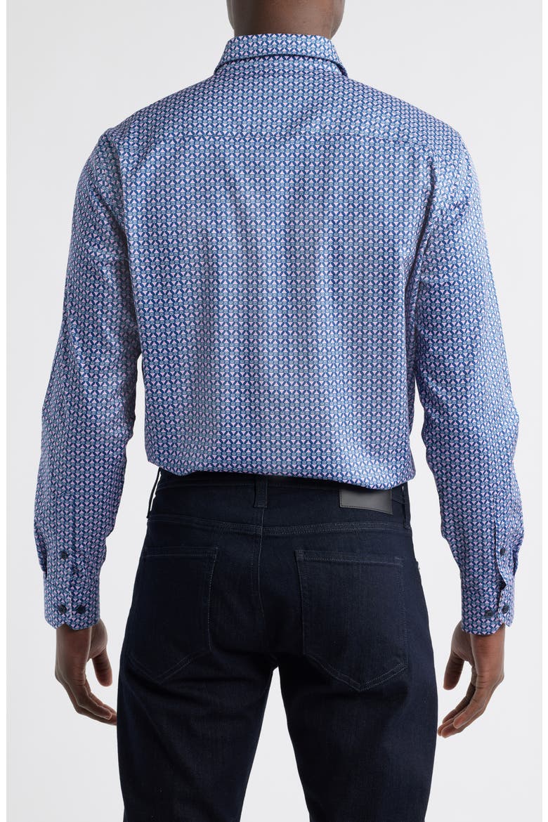 Martini Print Cotton Button-Up Shirt, Alternate, color, PINK/NAVY