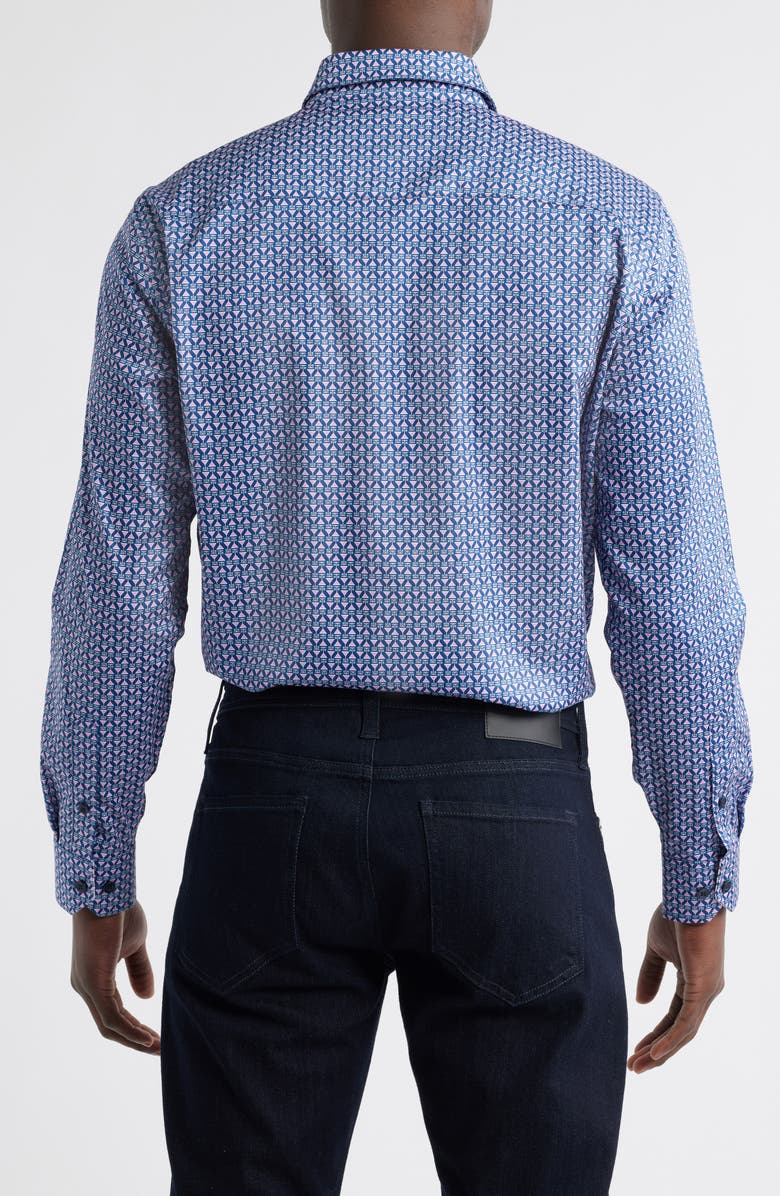 Johnston & Murphy Martini Print Cotton Button-Up Shirt, Alternate, color, Pink/Navy