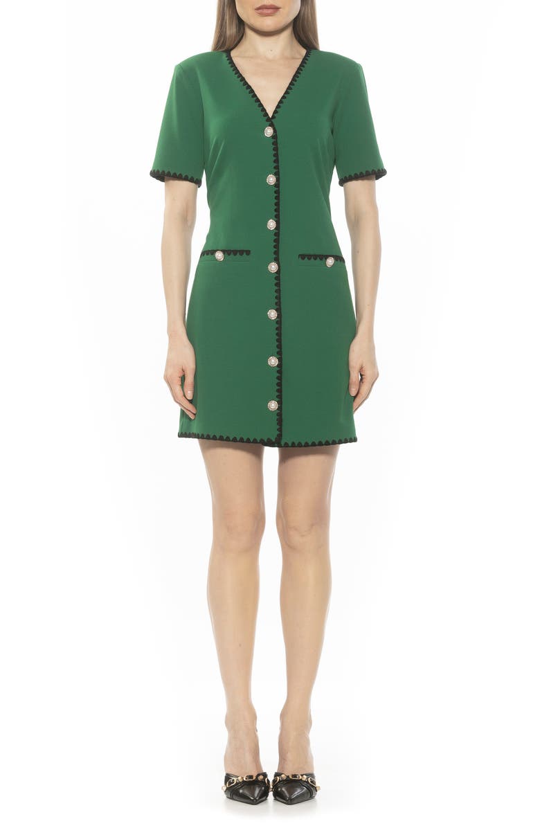Alexia Admor Jaiya Short Sleeve Button Front Dress, Main, color, Green
