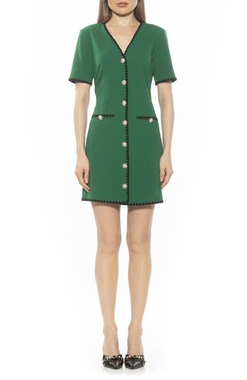 Alexia Admor Jaiya Short Sleeve Button Front Dress In Green
