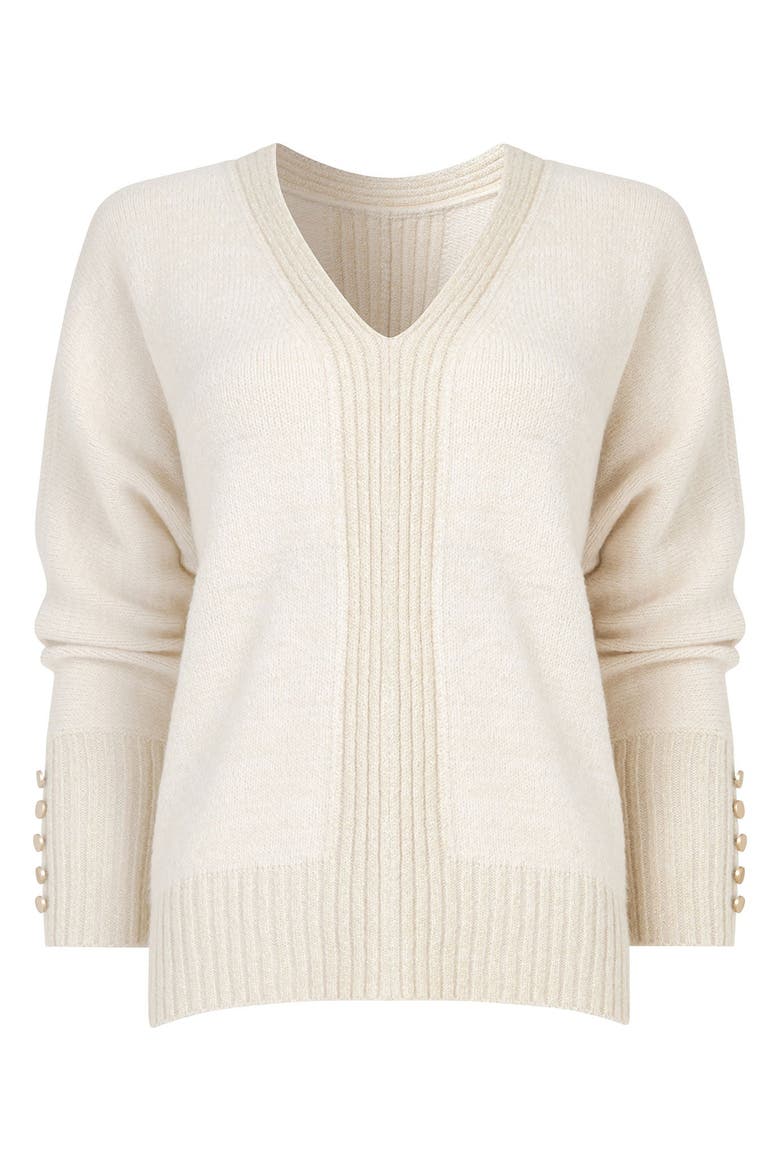 V-Neck Shimmer Pullover Sweater, Alternate, color, CREAM