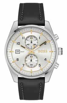 BOSS Skytraveller Chronograph Leather Strap Watch, 44mm