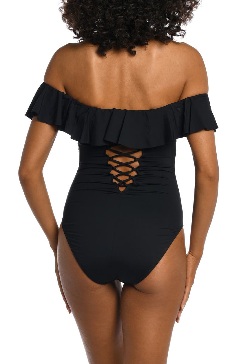 La Blanca Off the Shoulder One-Piece Swimsuit, Alternate, color, Black