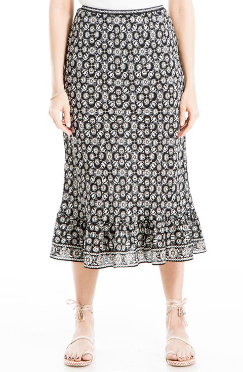 Bias Ruffle Hem Midi Skirt