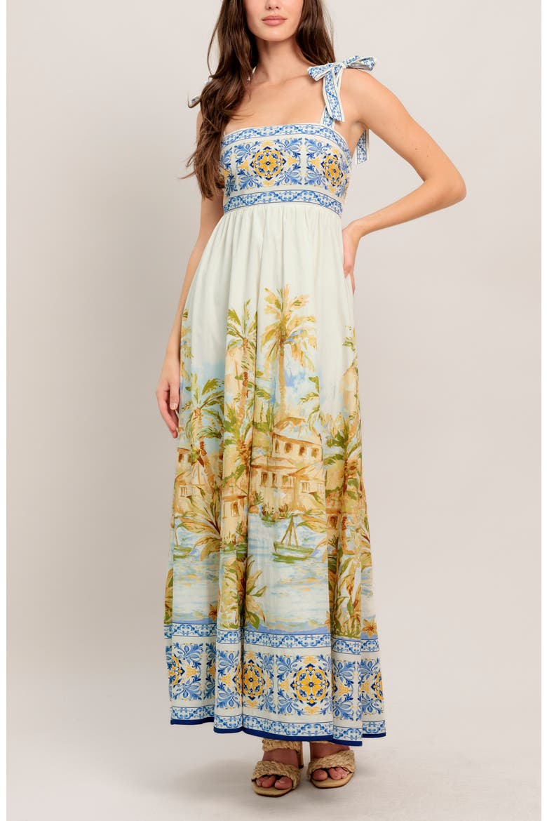 Square Neck Bow Tie Strap Maxi Dress, Alternate, color, IVORY