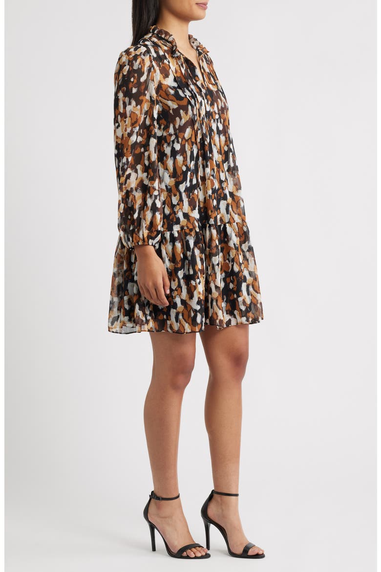 Pintuck Long Sleeve Dress, Alternate, color, BROWN MULTI