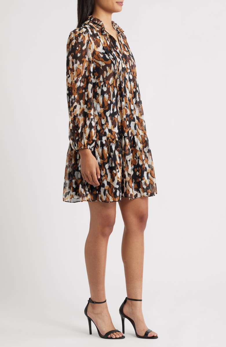 Julia Jordan Pintuck Long Sleeve Dress, Alternate, color, Brown Multi