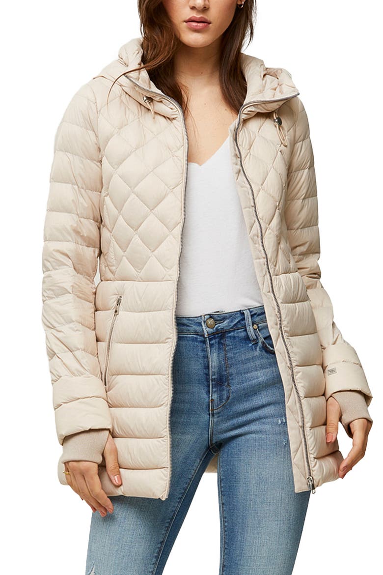 Alyssandra Down Water Repellent Lightweight A-Line Hooded Coat, Alternate, color, PEARL