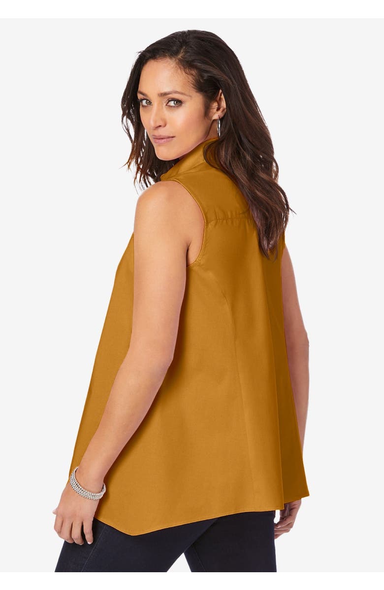 Jessica London Stretch Cotton Poplin Sleeveless Shirt, Alternate, color, Dark Sapphire