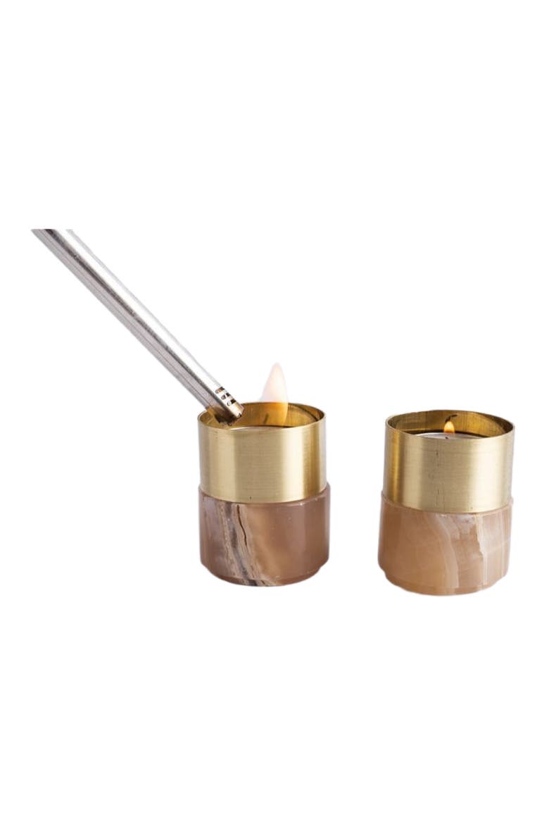 Brass Candle Holder, Alternate, color, Amber Alabaster