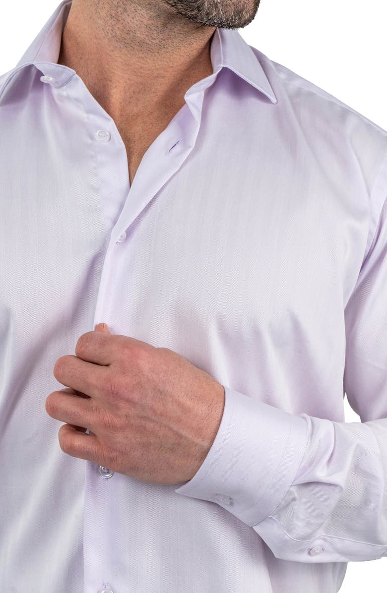 Maceoo Classic Sheer Lilac Cotton Herringbone Button-Up Shirt, Alternate, color, Purple