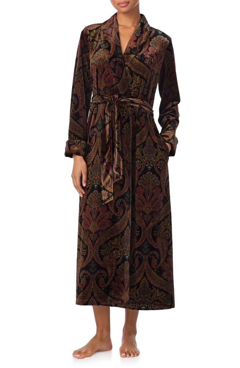 Lauren Ralph Lauren Paisley Print Velvet Robe, Alternate, color, 