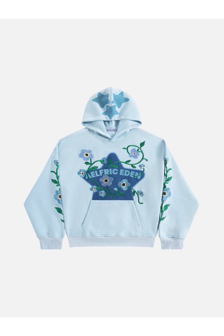 Beaded Floral Eden Star Pullover Hoodie, Main, color, Blue