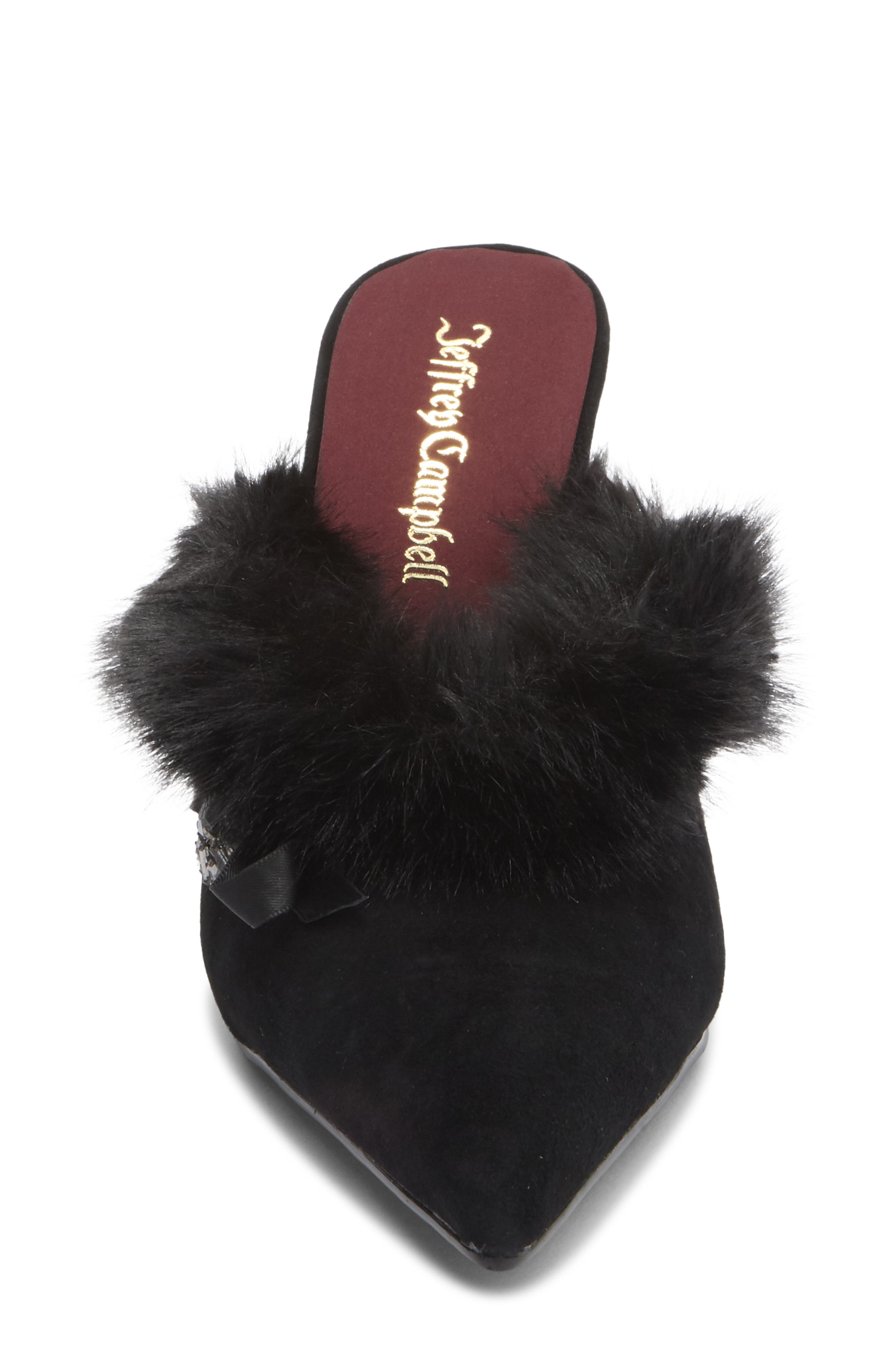 Jeffrey Campbell Rococo Faux Fur Mule, Alternate, color, Black Suede Combo