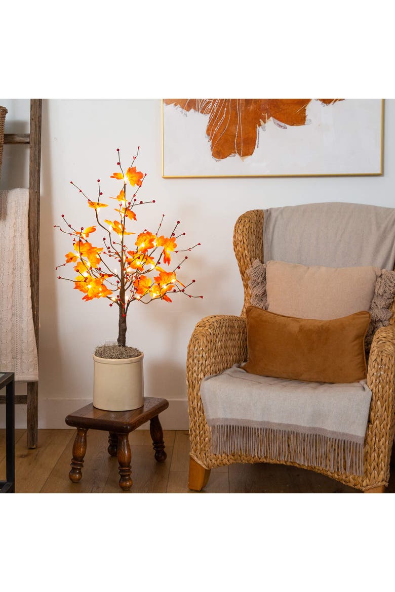 3-ft Pre-Lit Autumn Maple Artificial Fall Tree with Berries and 36 Warm White LED Lights, Alternate, color, Orange