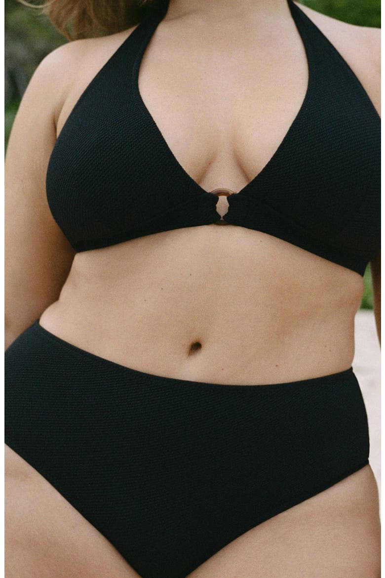 Rib High Waist Bikini Bottoms, Alternate, color, BLACK